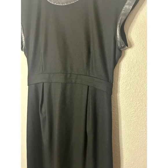 Authentic Celine Women 6 Black Wool A-Line Dress Mini Lamb Leather Designer Luxe - Picture 6 of 11